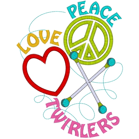 Peace (101) Peace Love Twirlers Applique 5x7