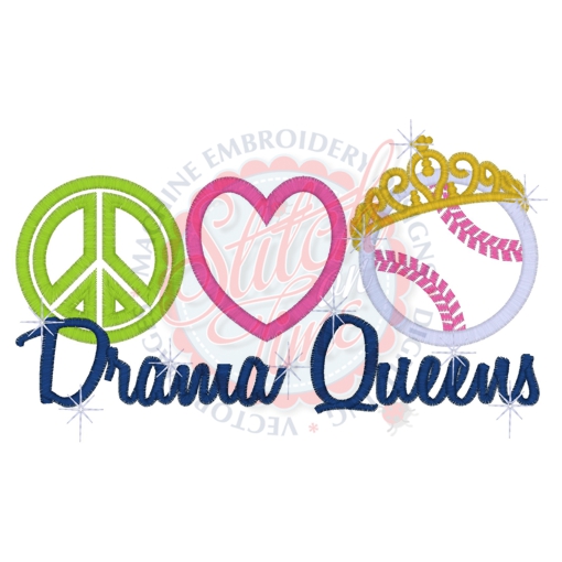 Peace (138) Peace Love Softball Drama Queens Applique 5x7