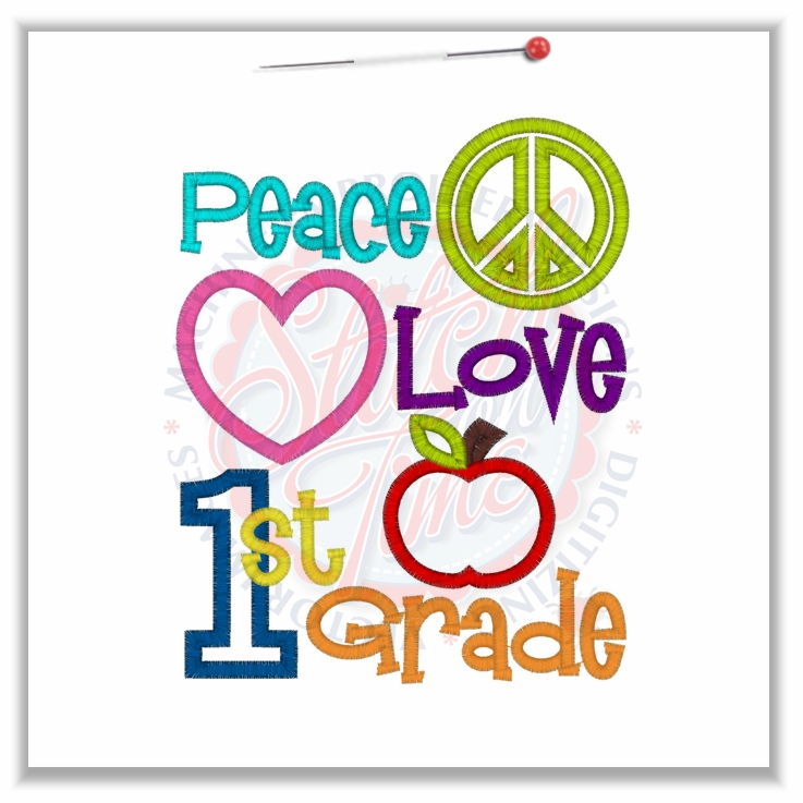 142 Peace : Peace Love 1st Grade Applique 5x7