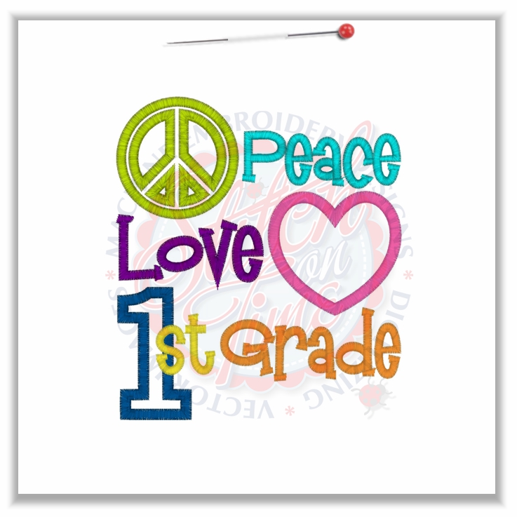 143 Peace : Peace Love 1st Grade Applique 5x7