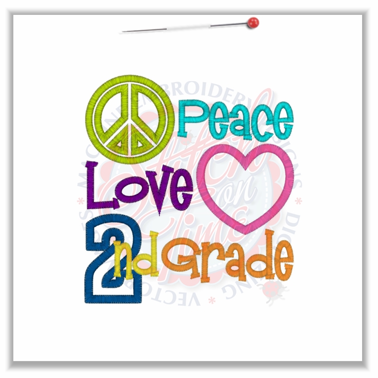 144 Peace : Peace Love 2nd Grade Applique 5x7