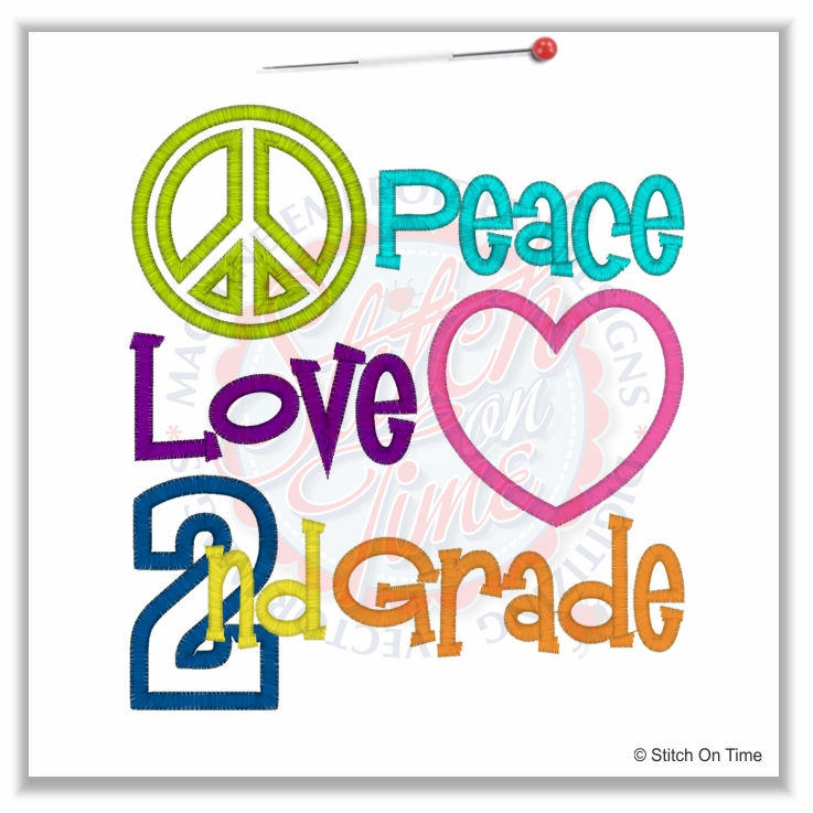 146 Peace : Peace Love 2nd Grade Applique 6x10