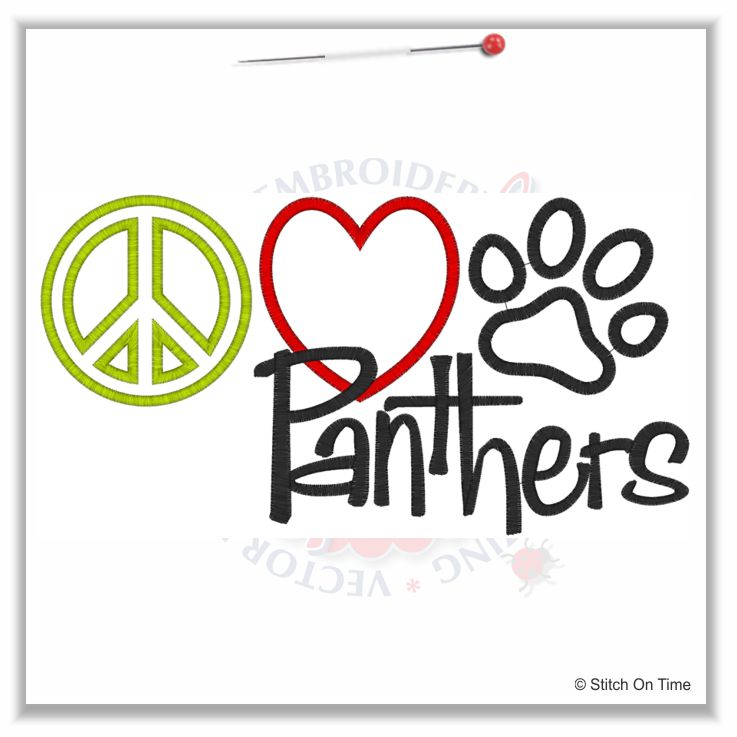 150 Peace : Peace Love Panthers Applique 6x10