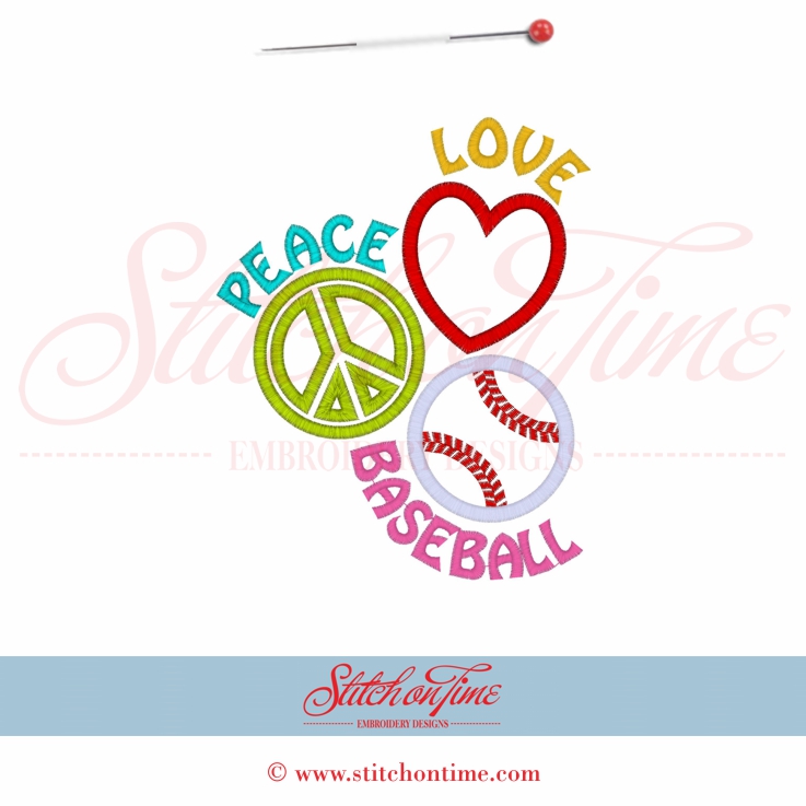 155 Peace : Peace Love Baseball Applique 5x7