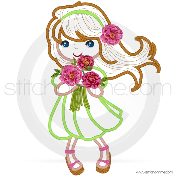 13 Princess : Girl Holding Flowers Applique