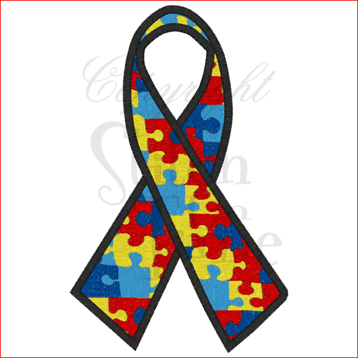 Ribbons (6) Autism Charity Ribbon Applique 5x7
