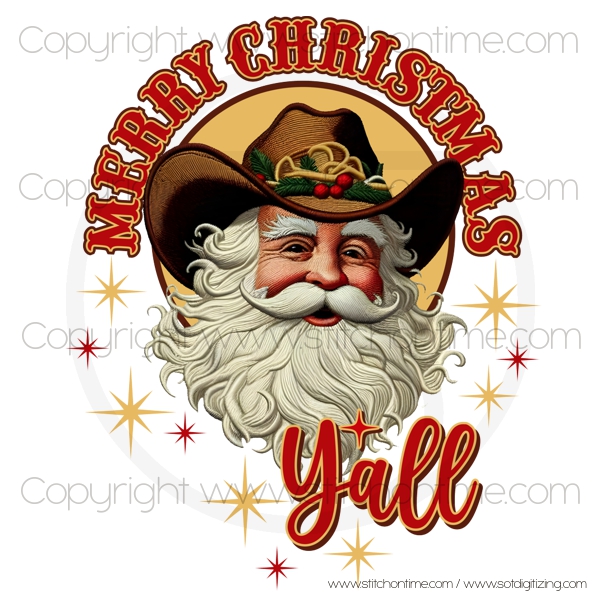 32 SANTA : Cowboy Santa Merry Christmas Y'all (Digital Image)