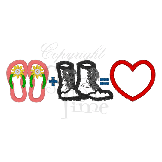 Sayings (2128) Flip Flops Combat Boots Love Applique 6x10