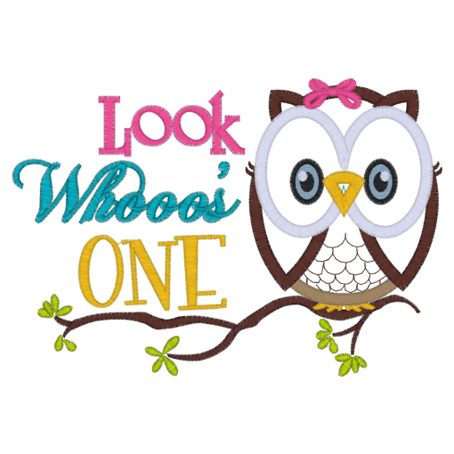 Sayings (2738) Look Whoos One Owl Applique 5x7