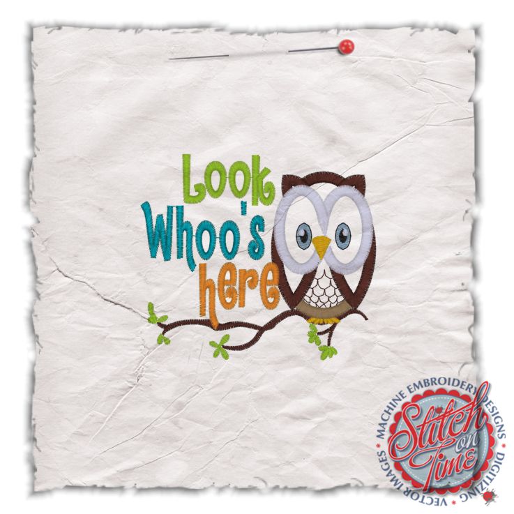 Sayings (4408) Look Whoos Here Owl Applique 4x4