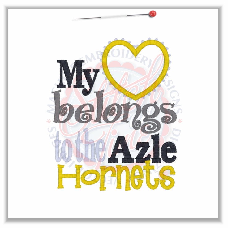 4803 Sayings : My Heart Belongs To The Azle Hornets Applique 5x7