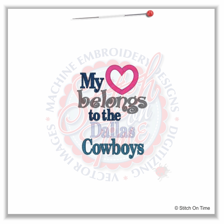 5011 Sayings : Heart Belongs To Cowboys Applique 4x4