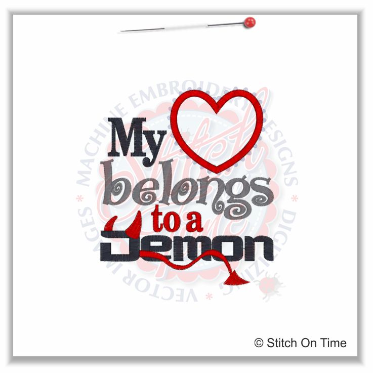 5186 Sayings : My Heart Belongs To A Demon Applique 5x7