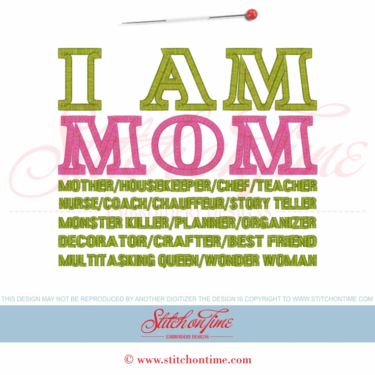 5739 Sayings : I Am Mom Applique 6x10