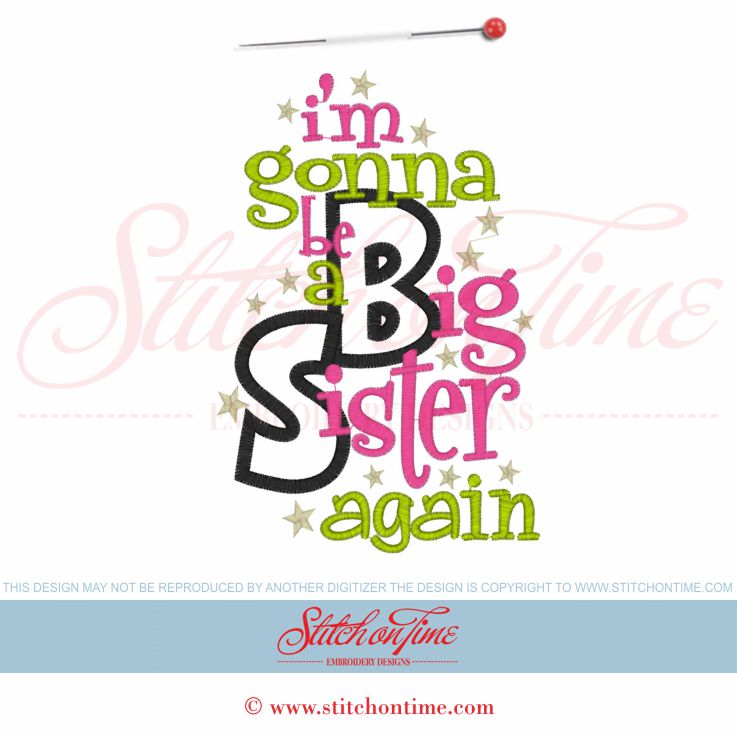 5979 Sayings : I'm Gonna Be A Big Sister Again Applique 5x7