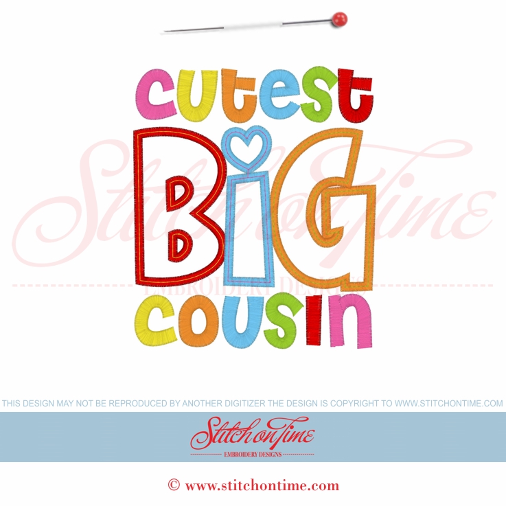 6013 Sayings : Cutest BIG Cousin Applique 5x7