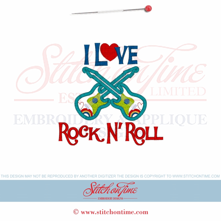 6457 Sayings : I Love Rock N' Roll Guitar Applique 5x7