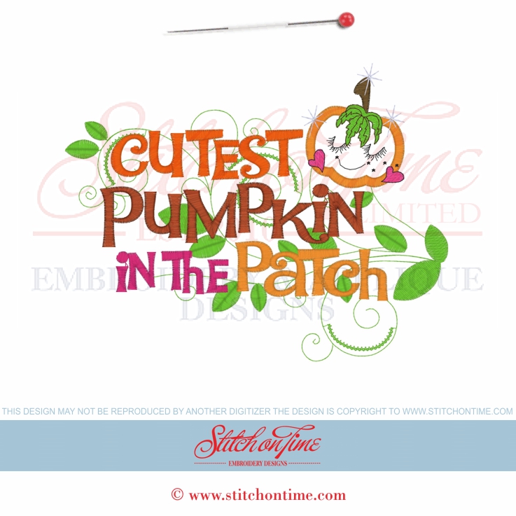6546 Sayings : Cutest Pumpkin In The Patch Applique 2 Hoop Sizes