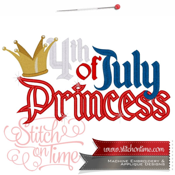 6644 Sayings : 4th July Princess Applique 2 Hoop Sizes Inc