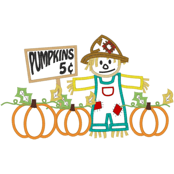 Scarecrow (A25) Scarecrow and Pumpkins Applique 5x7
