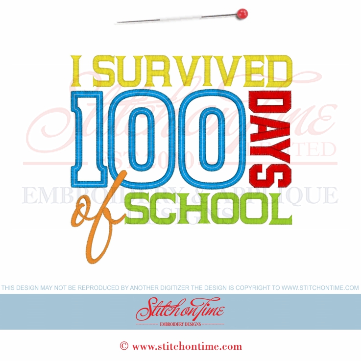 131 School : I Survived 100 Days Applique 2 Hoop Sizes