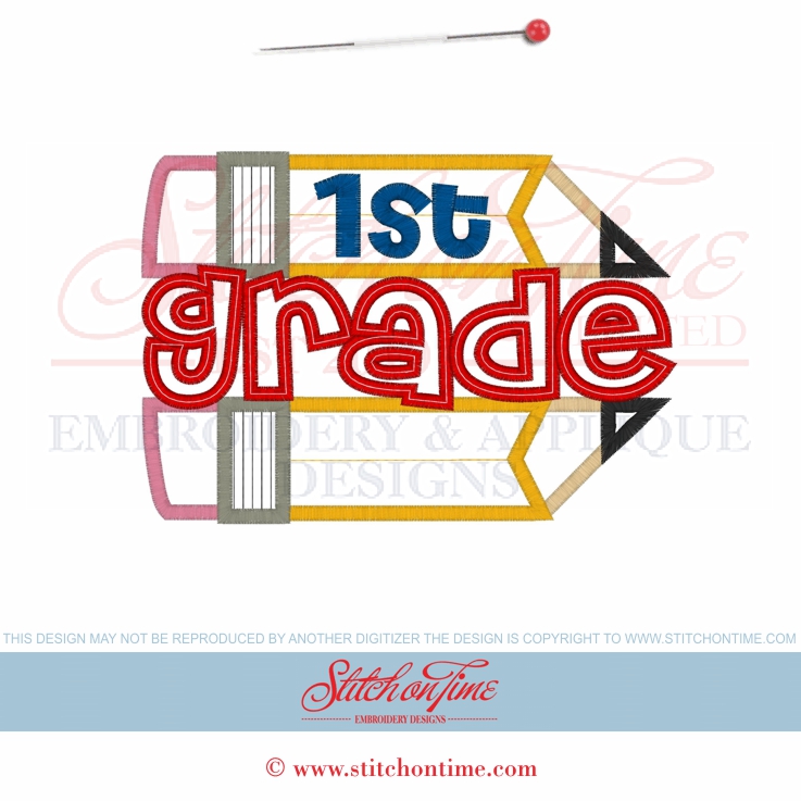 133 School : Pencil 1st Grade Applique 5x7
