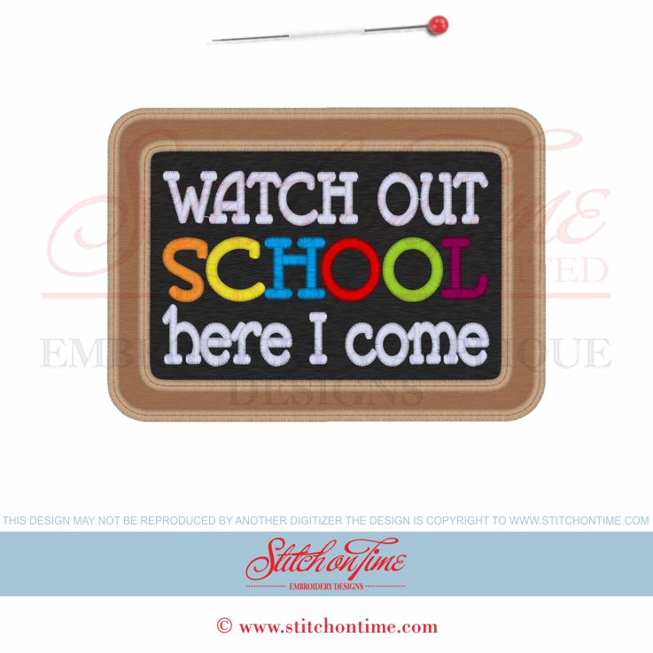 137 School : Watch Out School Blackboard Applique 5x7