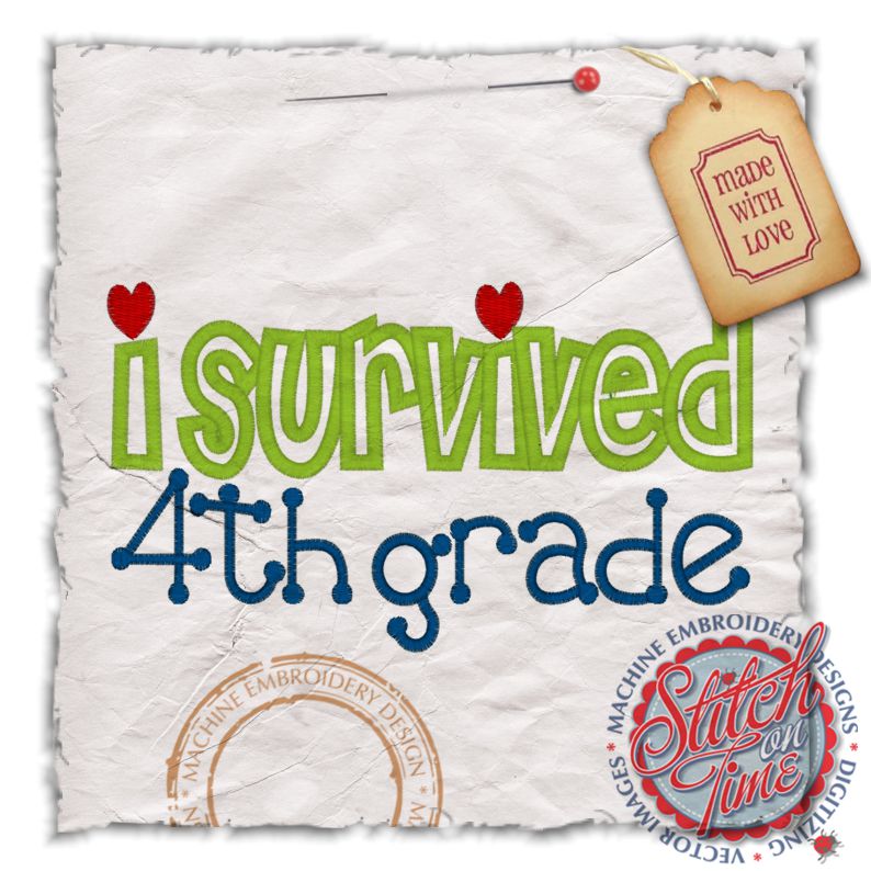 School (28) I Survived 4th Grade Applique 5x7