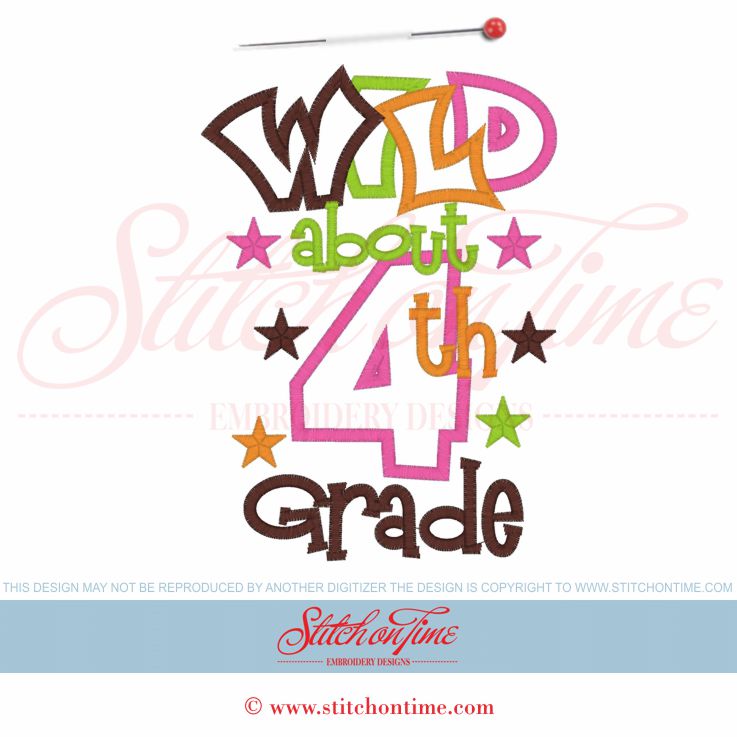 67 School : Wild About 4th Grade Applique 5x7
