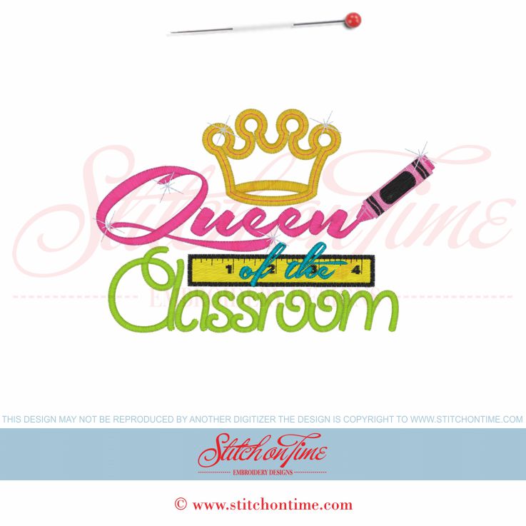 73 School : Queen Of The Classroom Applique 5x7