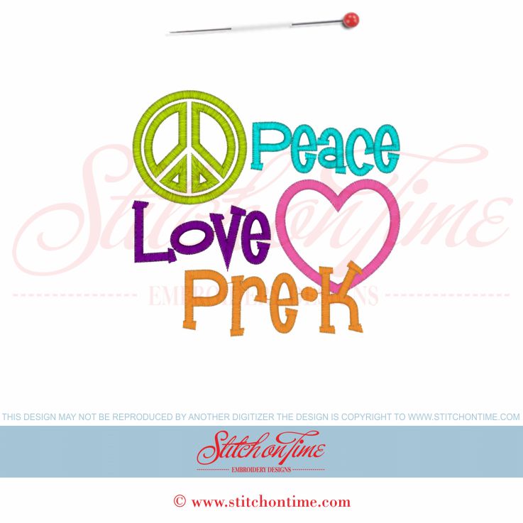 82 School : Peace Love Pre-K Applique 5x7
