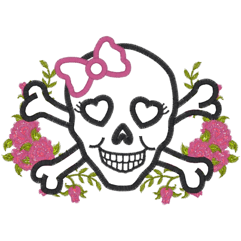 Skulls (A29) Girl & Roses Applique 5x7