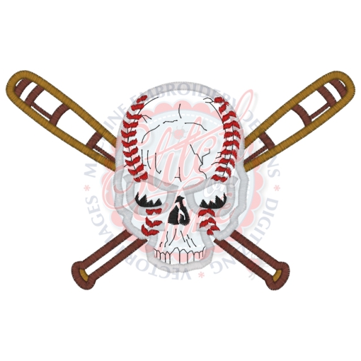 Softball (18) Softball Skull & Bats Applique 5x7