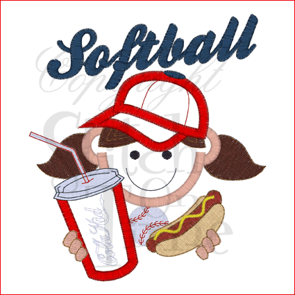 Softball (3) Girl Applique 5x7