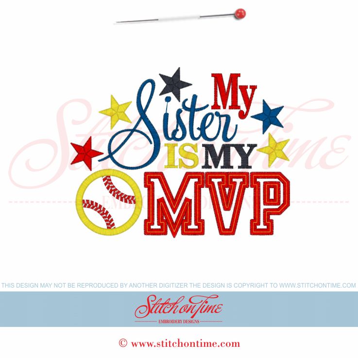 65 Softball : My Sister Is My MVP Applique 5x7