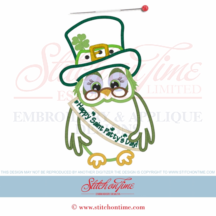 1 St Patricks Owl (AMD): Owl Applique 3 Hoop Sizes