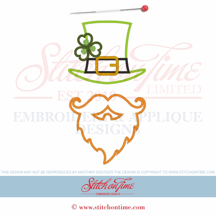 75 St Patrick : Hat & Beard Applique 3 Hoop Sizes Inc.