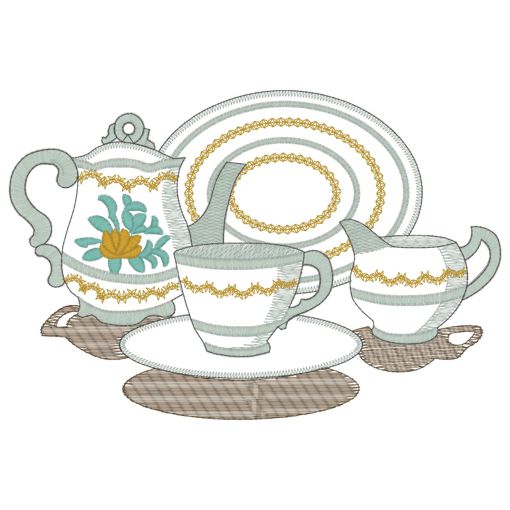 Teatime (1) Teapot, Teacup & Plate 5x7