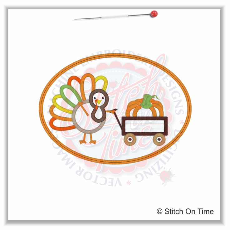 34 Thanksgiving : Turkey With Pumpkin Cart Applique 5x7