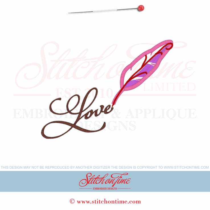2 True Love (KB): Love Pen Quill Applique 5x7