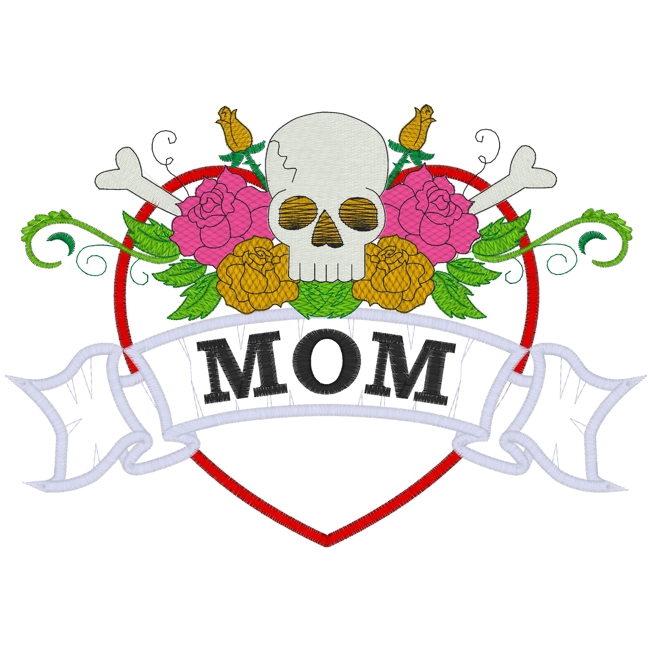 Valentine (26) Skull Heart Mom Applique 6x10