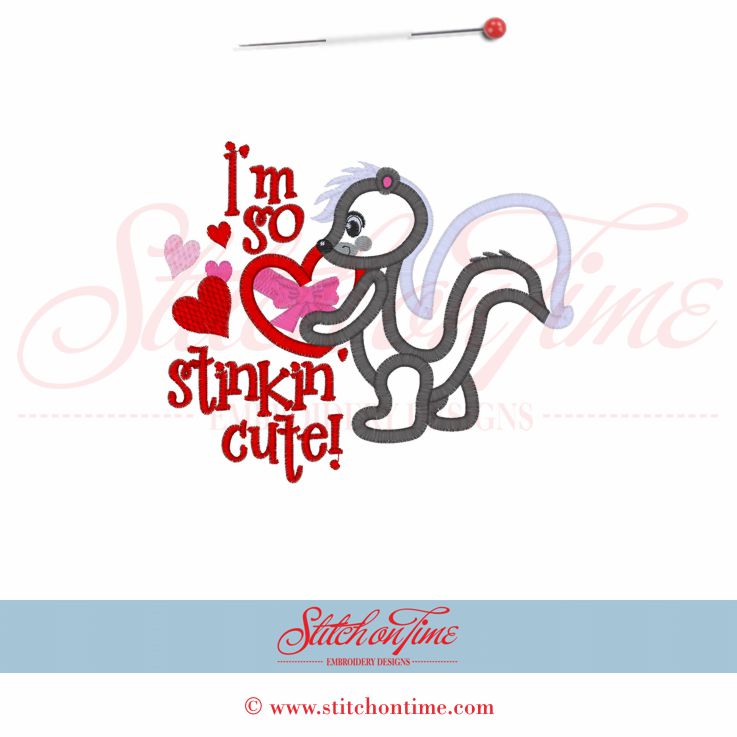 295 Valentine : Skunk So Stinkin Cute Applique 5x7