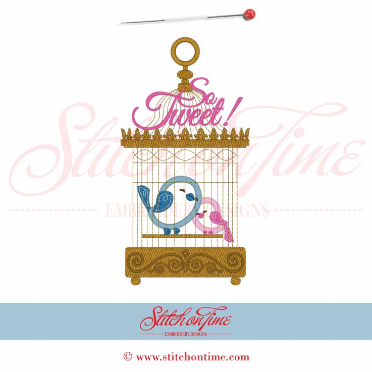 299 Valentine : Birds In Cage So Tweet Applique 5x7