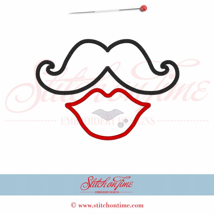 317 Valentine : Moustache Lips Applique 5x7