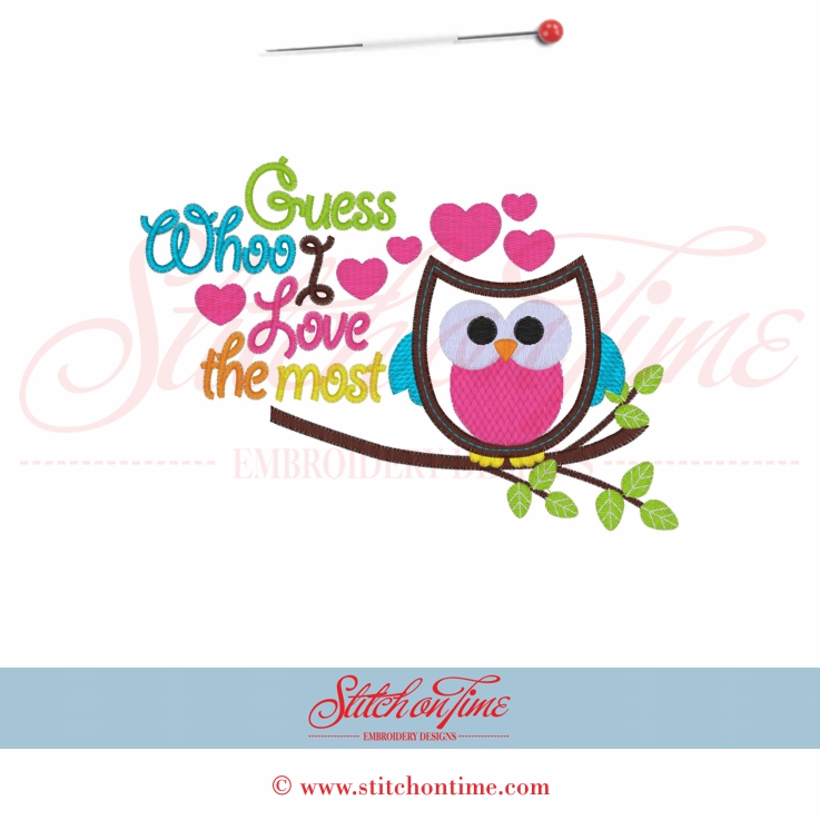354 Valentine : Guess Who I Love Owl Applique 5x7
