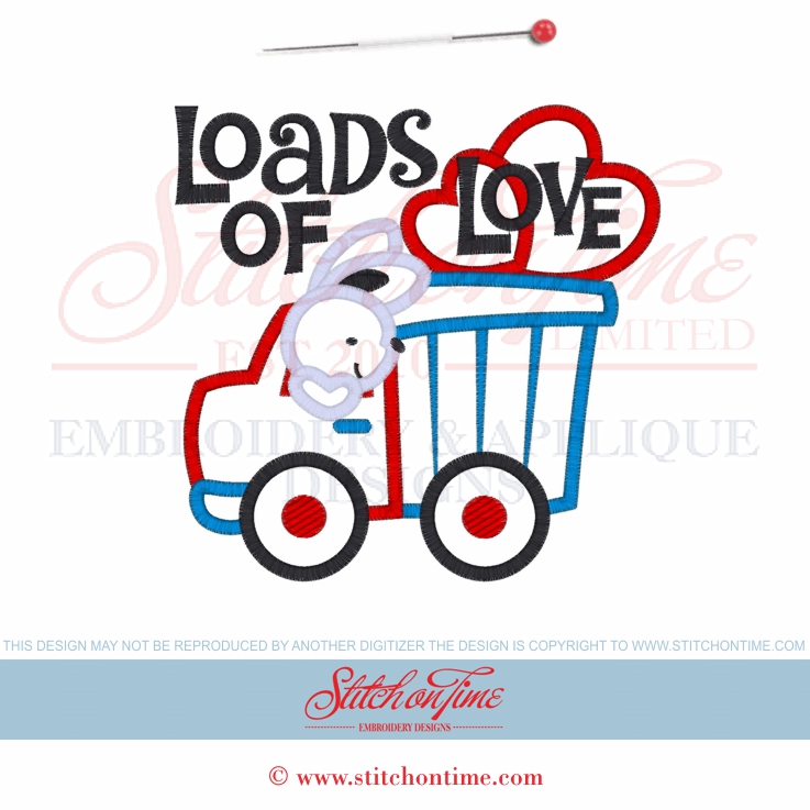 396 Valentine : Truck Loads Of Love Applique 3 Hoop Sizes