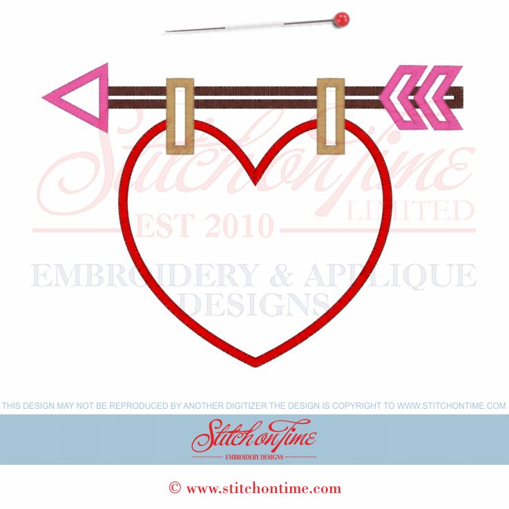 502 Valentine : Hanging Heart Applique 2 Hoop Sizes