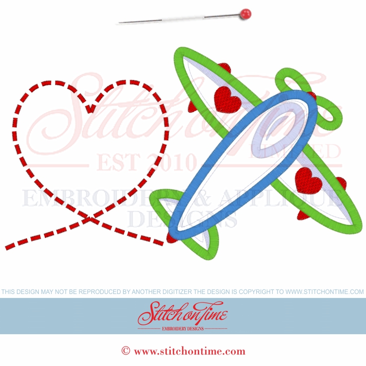 513 Valentine : Heart Plane Applique 2 Hoops Sizes