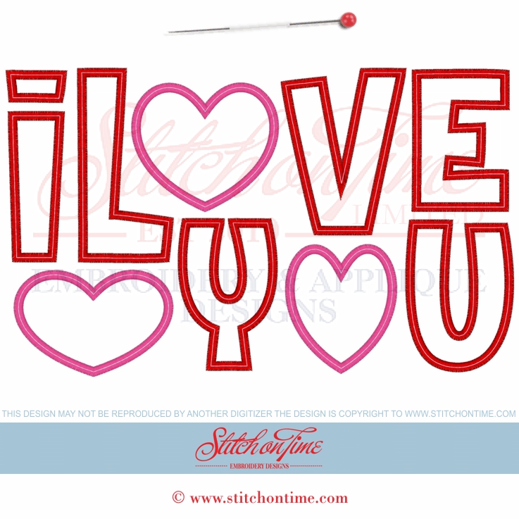 515 Valentine : I Love You Applique 2 Hoops Sizes