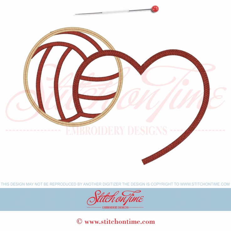 14 Volleyball : Volleyball Heart Applique 6x10